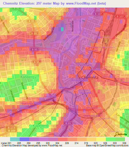 Chemnitz,Germany Elevation Map