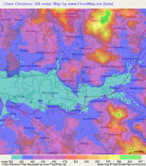 Cham,Germany Elevation Map