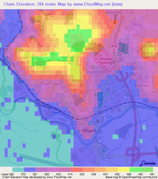 Cham,Germany Elevation Map