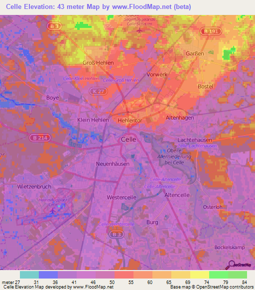 Celle,Germany Elevation Map