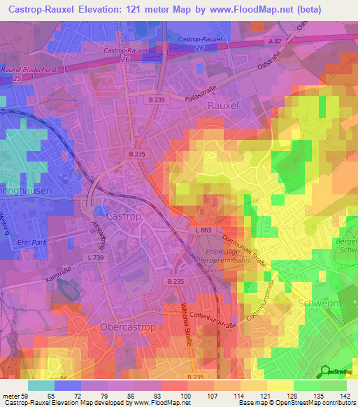 Castrop-Rauxel,Germany Elevation Map