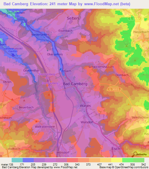 Bad Camberg,Germany Elevation Map