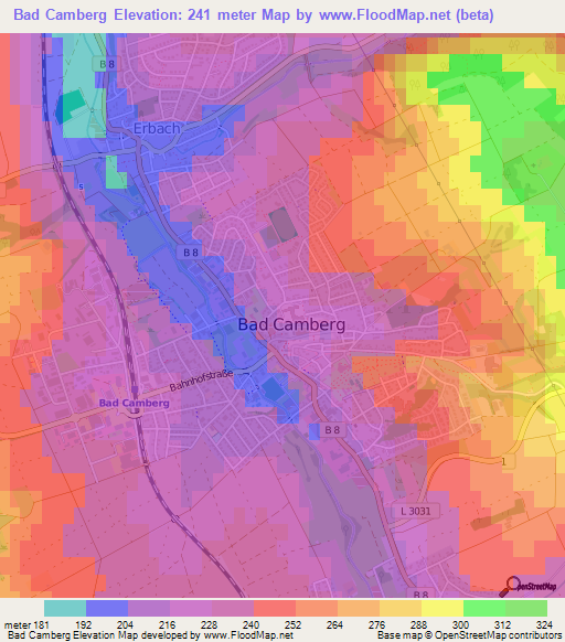 Bad Camberg,Germany Elevation Map