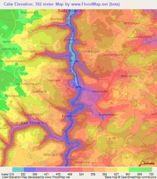 Calw,Germany Elevation Map