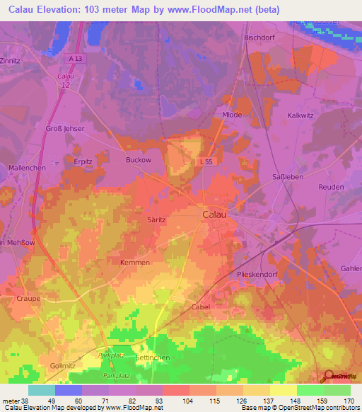 Calau,Germany Elevation Map
