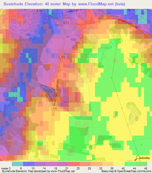 Buxtehude,Germany Elevation Map