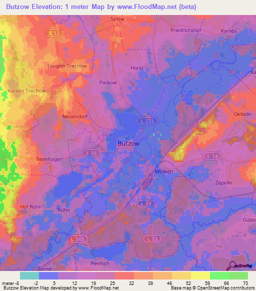 Butzow,Germany Elevation Map