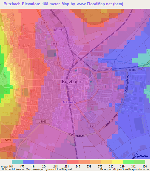 Butzbach,Germany Elevation Map