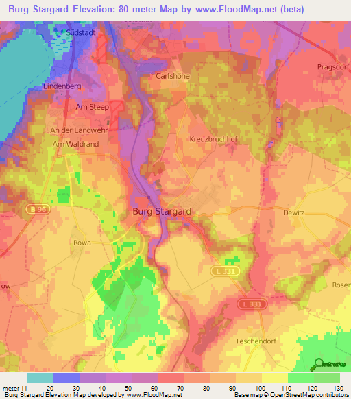 Burg Stargard,Germany Elevation Map