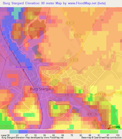 Burg Stargard,Germany Elevation Map