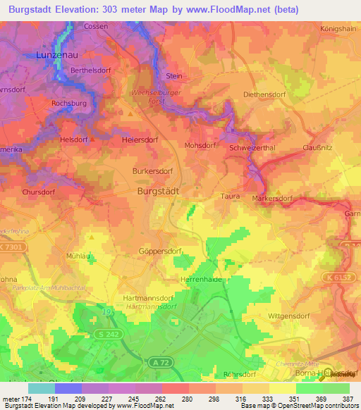 Burgstadt,Germany Elevation Map