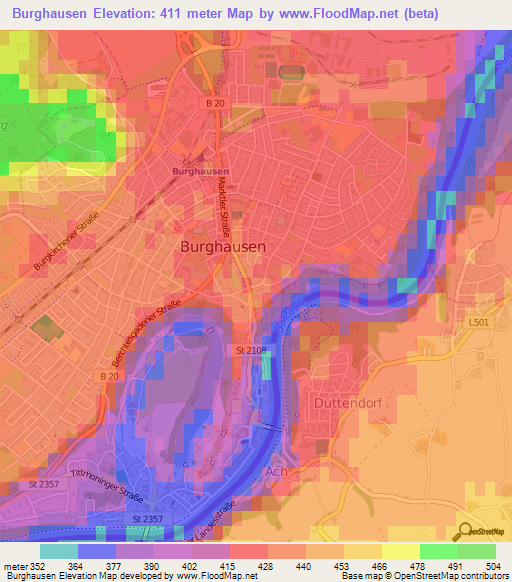 Burghausen,Germany Elevation Map