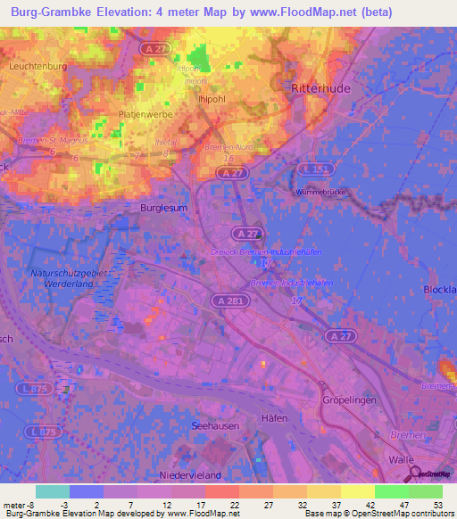 Burg-Grambke,Germany Elevation Map