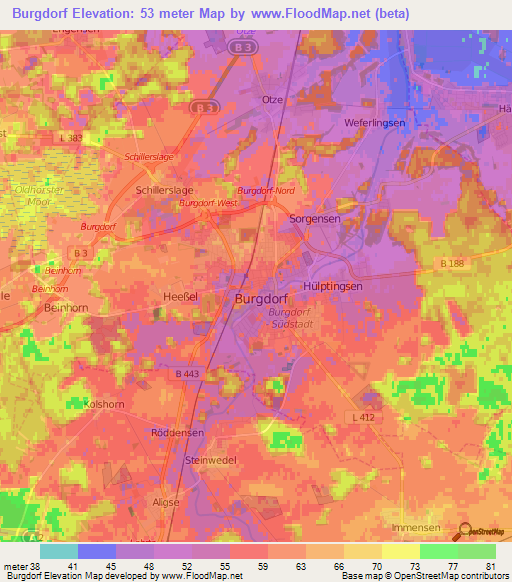 Burgdorf,Germany Elevation Map