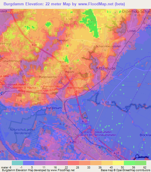 Burgdamm,Germany Elevation Map