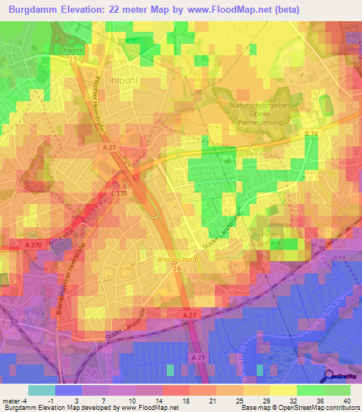 Burgdamm,Germany Elevation Map