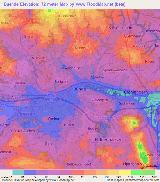 Buende,Germany Elevation Map