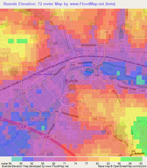 Buende,Germany Elevation Map