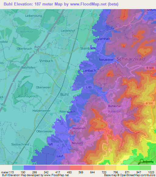 Buhl,Germany Elevation Map