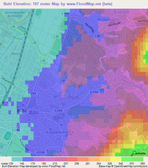 Buhl,Germany Elevation Map