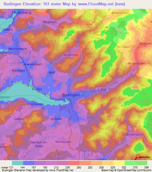 Budingen,Germany Elevation Map