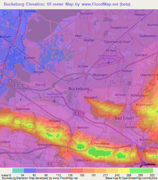 Buckeburg,Germany Elevation Map