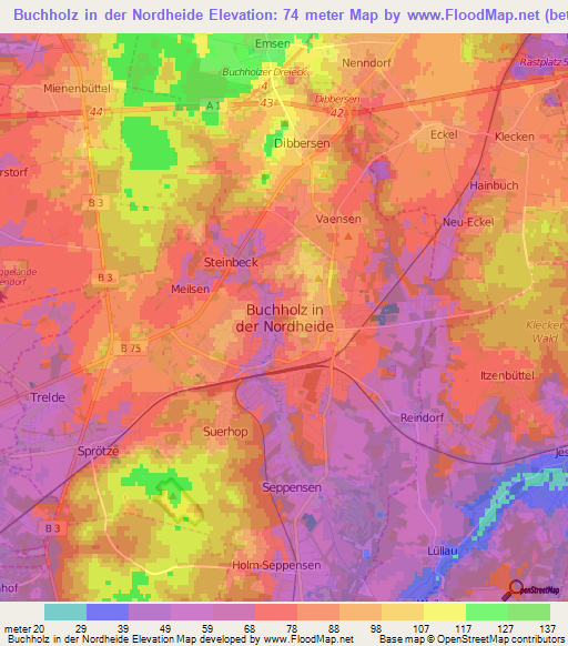 Buchholz in der Nordheide,Germany Elevation Map