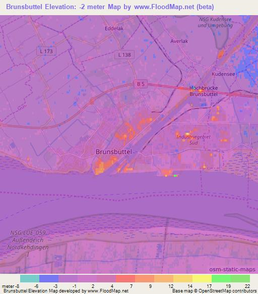 Brunsbuttel,Germany Elevation Map