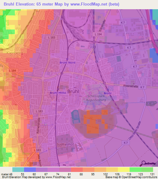 Bruhl,Germany Elevation Map