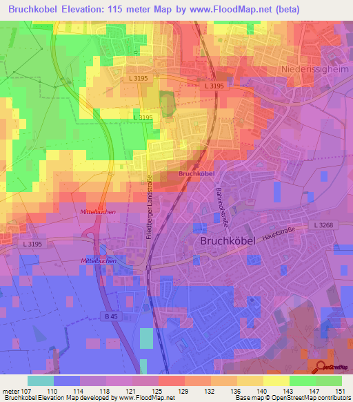 Bruchkobel,Germany Elevation Map