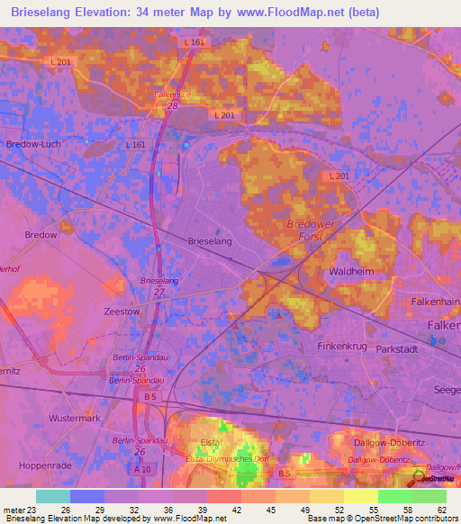 Brieselang,Germany Elevation Map