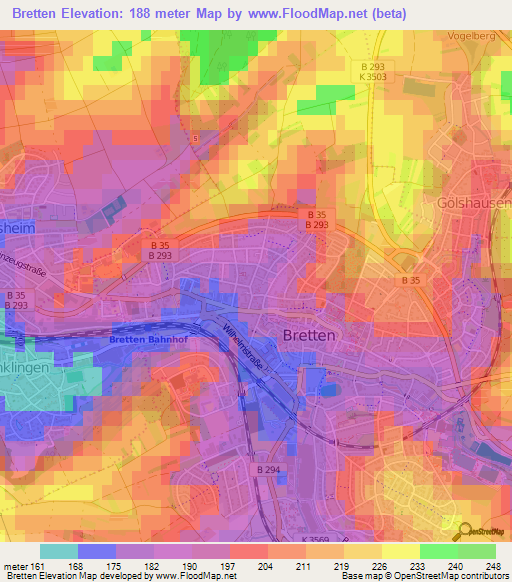 Bretten,Germany Elevation Map