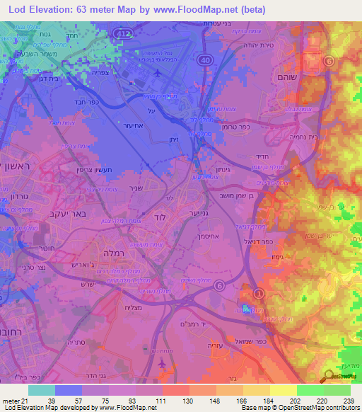 Lod,Israel Elevation Map
