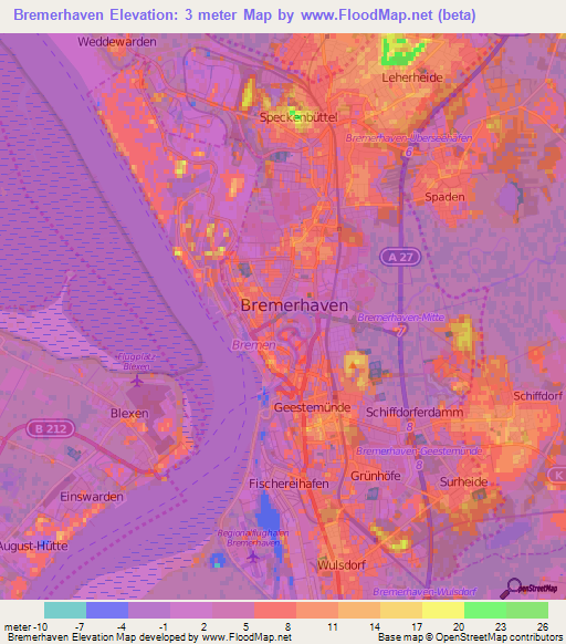 Bremerhaven,Germany Elevation Map