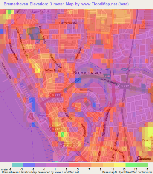 Bremerhaven,Germany Elevation Map