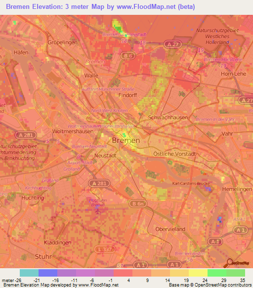 Bremen,Germany Elevation Map