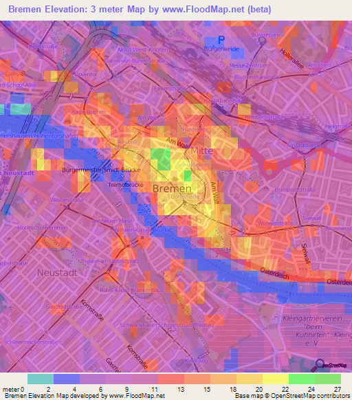 Bremen,Germany Elevation Map