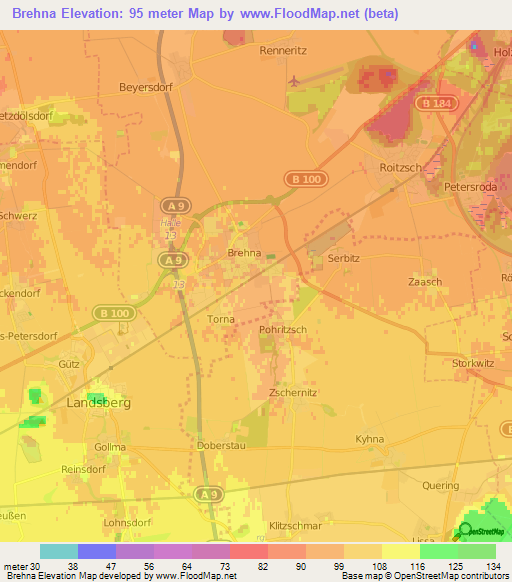 Brehna,Germany Elevation Map