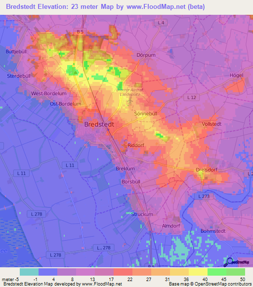 Bredstedt,Germany Elevation Map