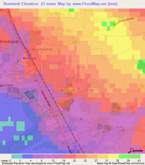 Bredstedt,Germany Elevation Map