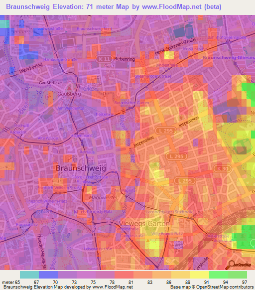 Braunschweig,Germany Elevation Map