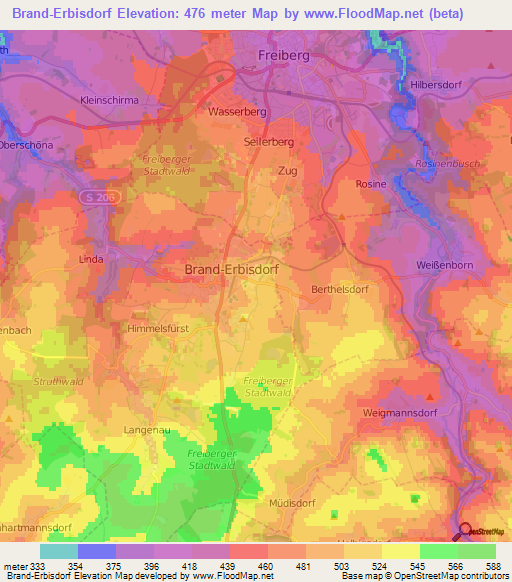 Brand-Erbisdorf,Germany Elevation Map