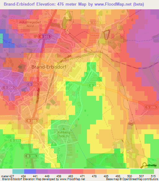 Brand-Erbisdorf,Germany Elevation Map