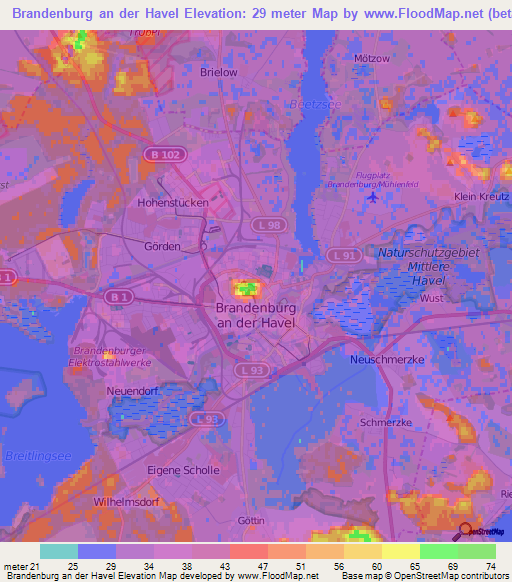 Brandenburg an der Havel,Germany Elevation Map