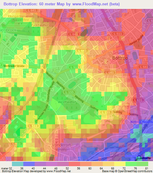 Bottrop,Germany Elevation Map