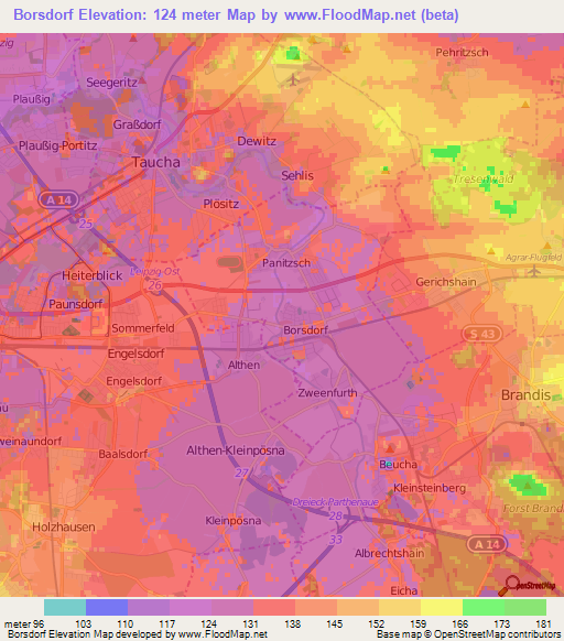 Borsdorf,Germany Elevation Map