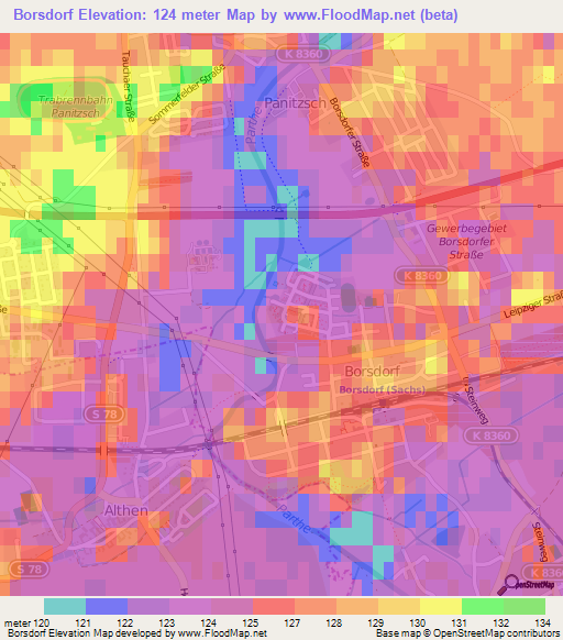 Borsdorf,Germany Elevation Map