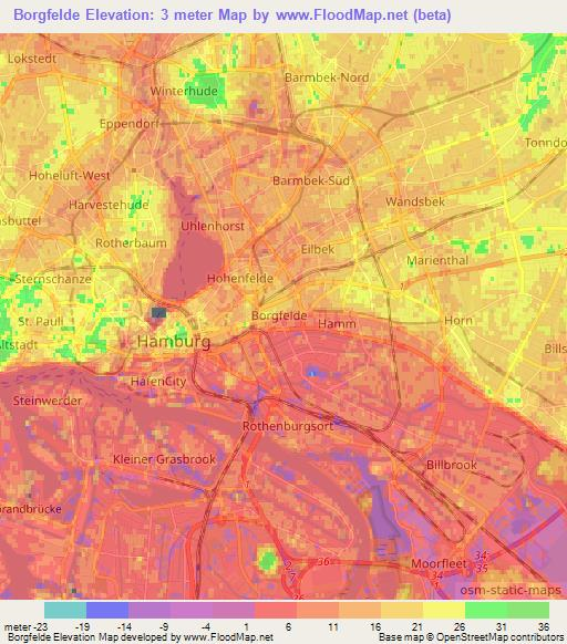 Borgfelde,Germany Elevation Map