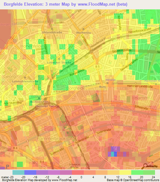 Borgfelde,Germany Elevation Map