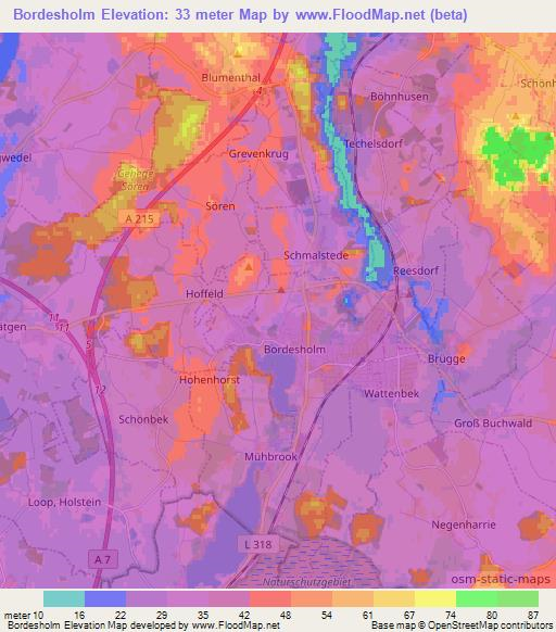 Bordesholm,Germany Elevation Map